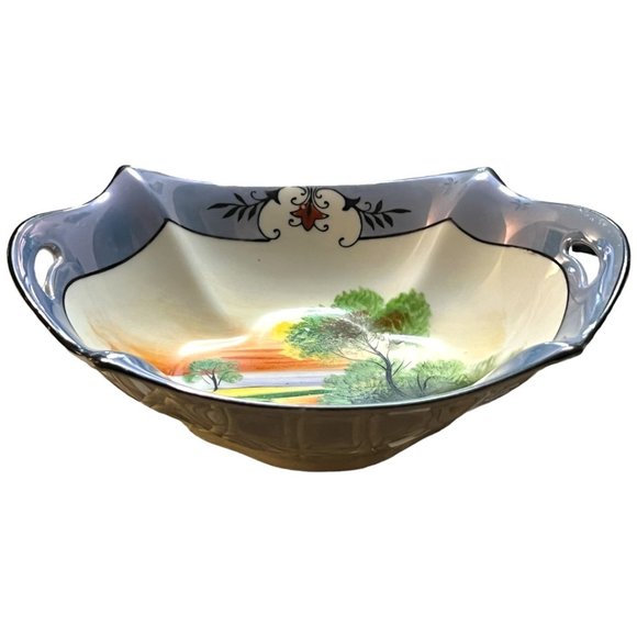 Vtg 1920s NORITAKE Lusterware Porcelain Handpainted Art Double Handle Swan Japan - Picture 4 of 10